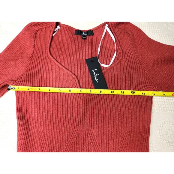 Lulus Rust Red Rib Knit Sweetheart Sweater Small Coquette Y2K Style - Picture 6 of 6